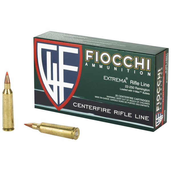 Fiocchi .22-250 REM, 55gr, V-Max - 20 Rounds [MPN: 22250HVD]