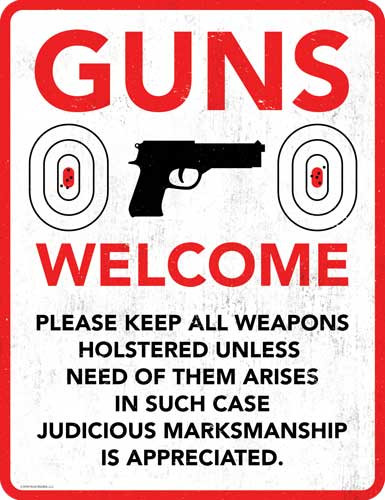 Open Road Brands Die Cut Emb - Tin Sign Guns Welcome 10"x13"