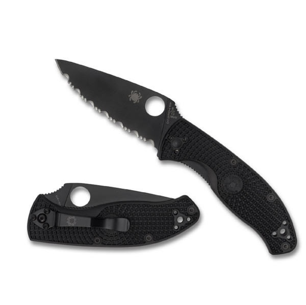 Spyderco Tenacious Folder 3.39in Serrated Blade Blk FRN Hndl