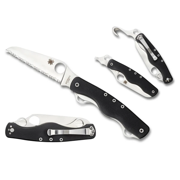 Spyderco ClipiTool Rescue Folder 3.50 in Serrated Black G-10