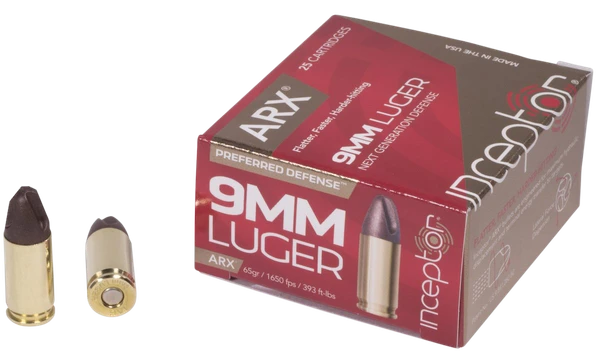 Inceptor 9MM, 65gr, ARX - 25 Rounds [MPN: 9ARXBRLUG65]