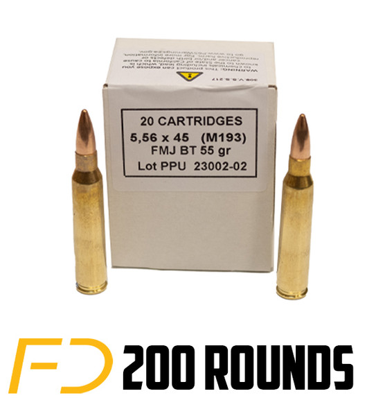 PPU Metric Rifle 5.56X45MM, 55gr, FMJ - 200 Rounds