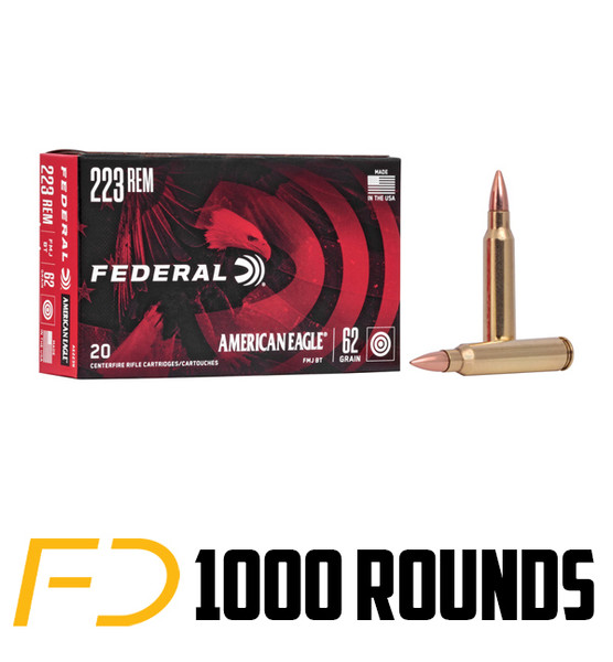 Federal American Eagle .223 REM, 62gr, FMJ - 1000 Rounds (Case)
