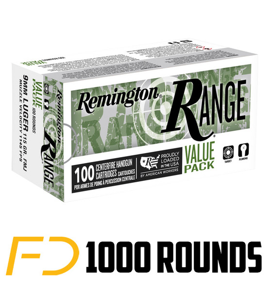Remington Range 9MM, 115gr, FMJ - 1000 Rounds (Case)