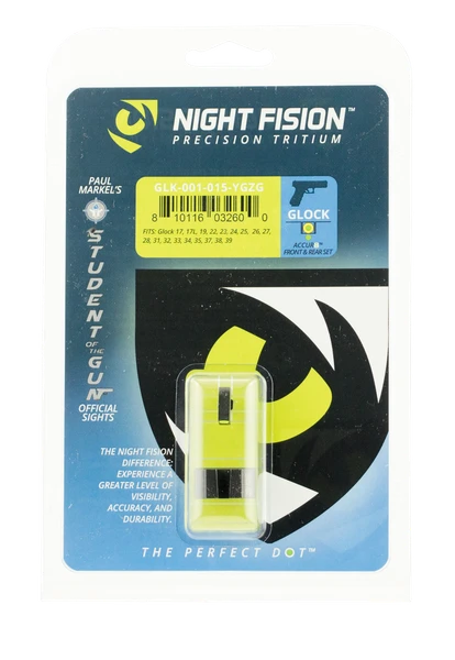 Night Fision Perfect Dot Tritium NS Set for Glock 17/19/26/34 Green Front/Accur8 Square Rear Metal Body Black Nitride Finish