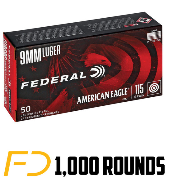 Federal American Eagle 9MM, 115gr, FMJ - 1000 Rounds [MPN: AE9DP]