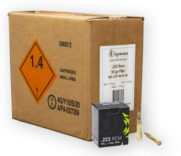 Igman .223 REM, 55gr, FMJ - 1000 Rounds (3877002037085-CASE)