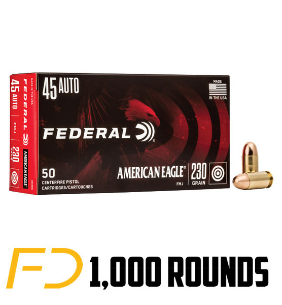 Federal American Eagle .45 ACP, 230gr, FMJ - 1000 Rounds (20 boxes of 50 rnds) [MPN: AE45A] 