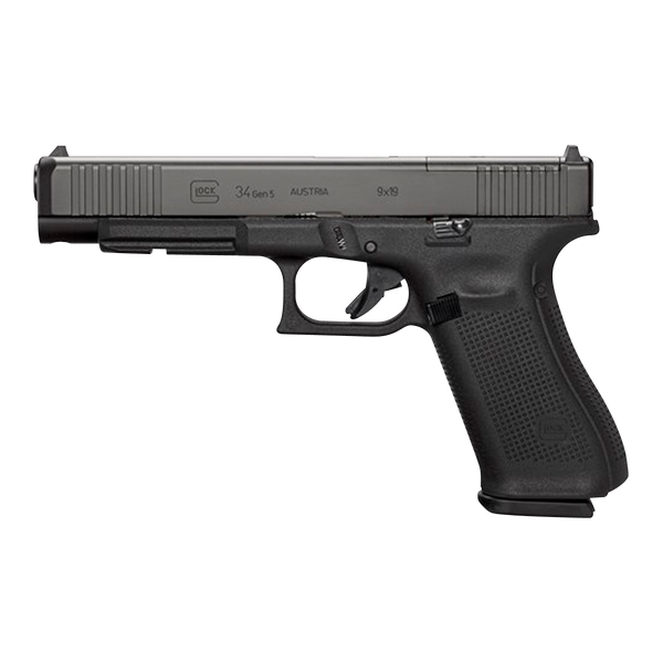 GLOCK G34 Gen 5 MOS 9MM, 5.31in. Barrel, 17rd, 4.5lb Trigger, Front Serrations, Adjustable Sights, US - Black [MPN: UA343S103MOS]
