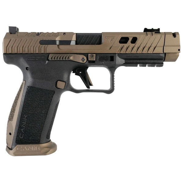 Canik TTI Combat 9mm Luger 18+1, 4.60" Black Nitride Fluted/Ported Barrel, Burnt Bronze Cerakote Optic Cut/Serrated Steel Slide [MPN: HG7854-N]