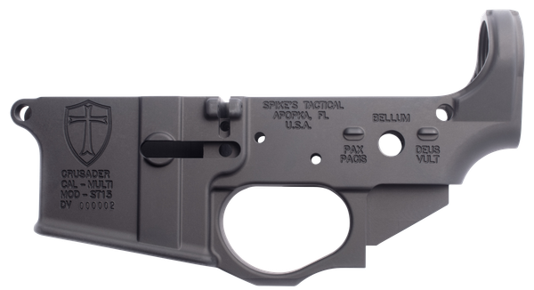 Spike's Tactical, STLS022 Crusader, Stripped Lower, Semi-automatic, 223 Rem/556NATO, Black Finish, Crusader Logo