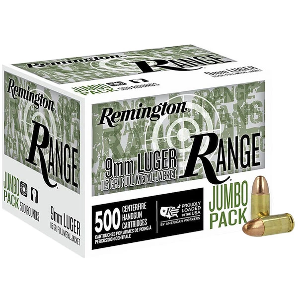 Remington Ammunition Range 9MM, 115 gr, FMJ - 500 Rounds [MPN: R27779] - Free Shipping