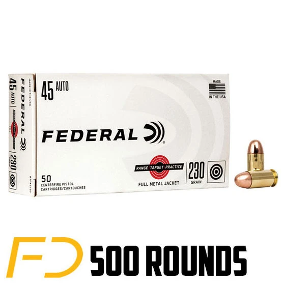 Federal Range and Target .45 ACP, 230gr, FMJ - 500 Rounds [MPN: RTP45230] - Free Shipping