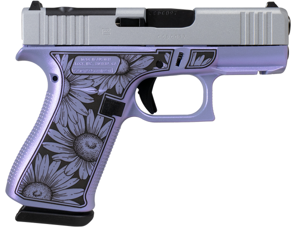 Glock G43X MOS 9mm, 3.41" Barrel, 10 rnd - Silver / Purple [MPN:UX4350204FRMOSNDAISYPU]