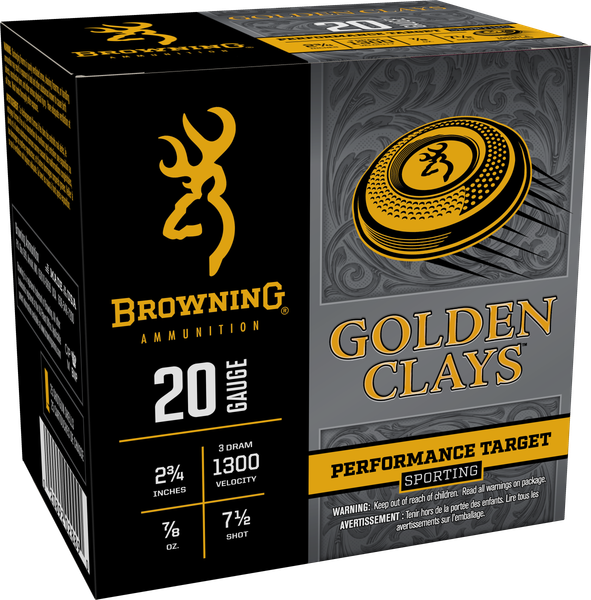 BROWNING GELDEN CLAYS 20GA, 2.75in. 7/8 OZoz. #7.5 Shot,  - 25 rounds [MPN: BGC207]