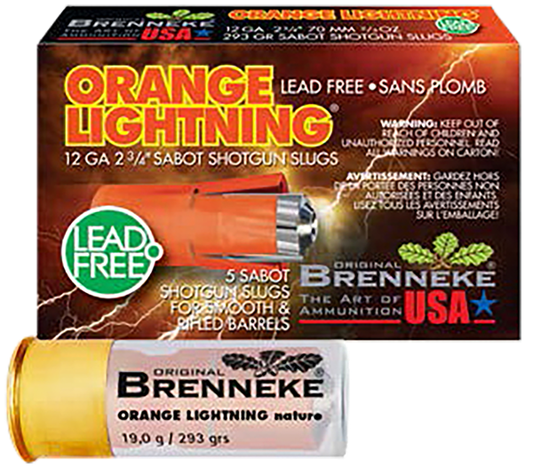 BRENNEKE ORANGE LIGHTNING 12GA, 2.75in. SABOT SLUG Shot,  - 5 rounds [MPN: SL122OLN]