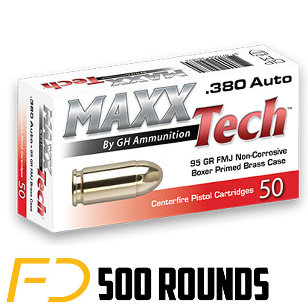Maxxtech .380 ACP, 95gr, FMJ - 500 Rounds [MPN: PTGB380B]