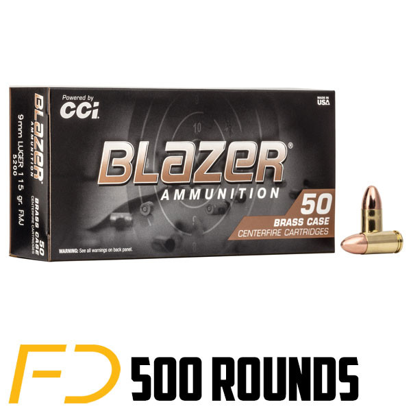CCI Blazer Brass Ammunition 9MM, 115gr, FMJ - 500 Rounds (FDS)
