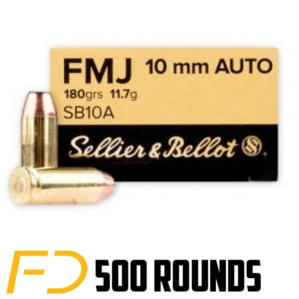 Sellier & Bellot 10MM ACP, 180gr, FMJ - 500 Rounds [MPN: SB10A] - Free Shipping