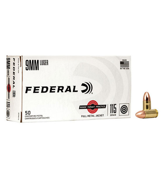 Image of Federal Range and Target 9MM 115gr FMJ  50 Rounds [MPN: RTP9115]