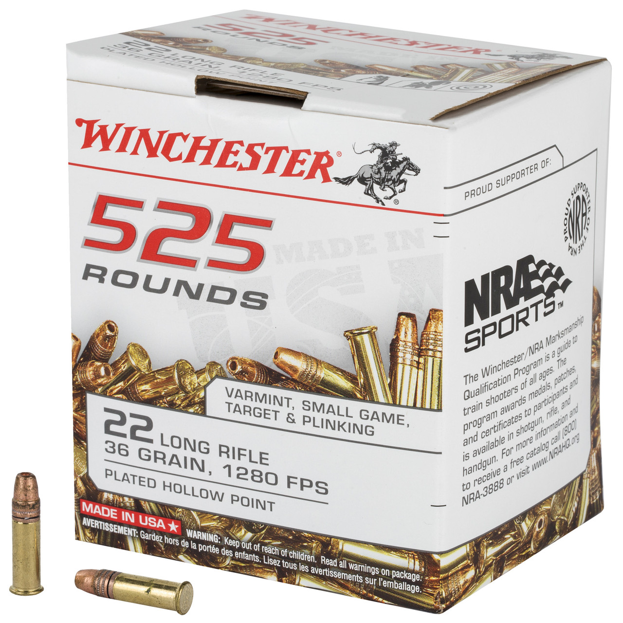 Image of Winchester USA .22 LR, 36gr, CPHP - 525 Rounds [MPN: 22LR525HP]