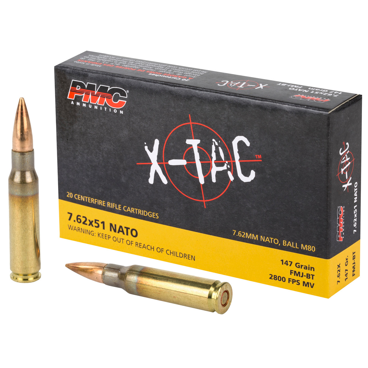 Image of PMC X-Tac .308 WIN/7.62 NATO, 147gr, FMJ - 20 Rounds [MPN: 7.62X]