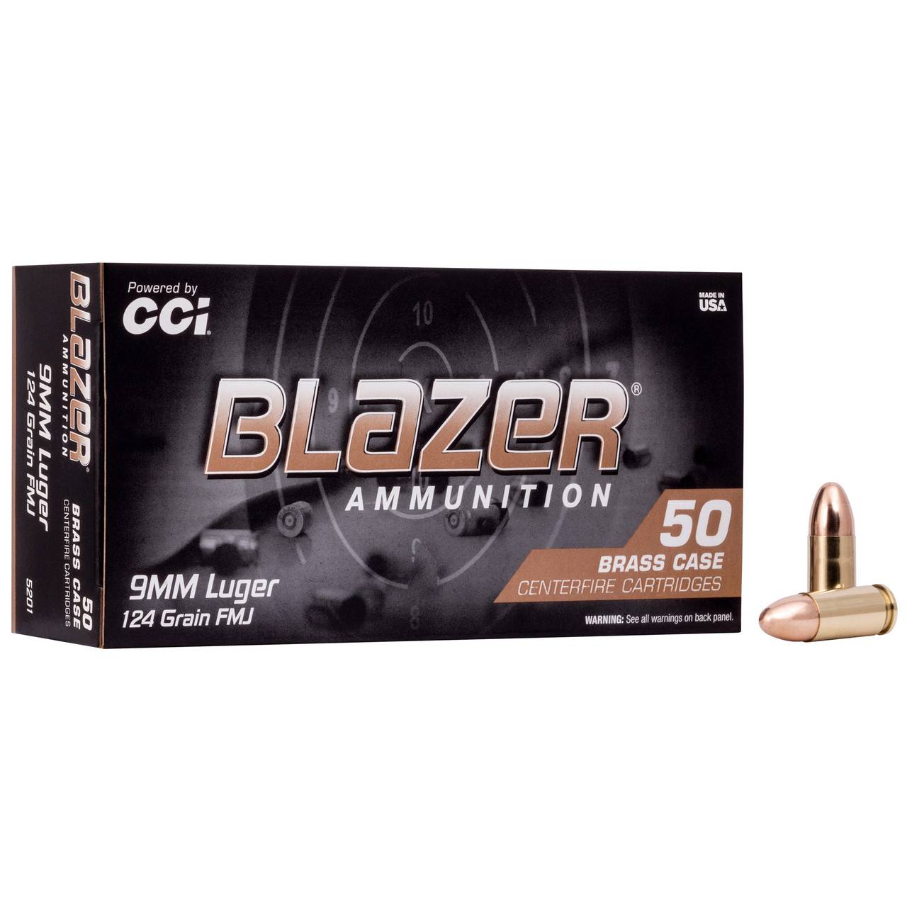 Image of Blazer Ammunition 9MM, 124gr, FMJ - 50 Rounds [MPN: 5201]