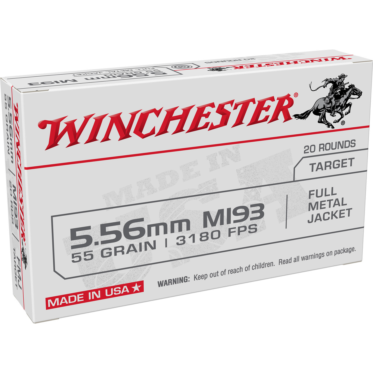 Image of Winchester 5.56X45MM, 55gr, FMJ - 20 Rounds [MPN: WM193K] (20892201880)