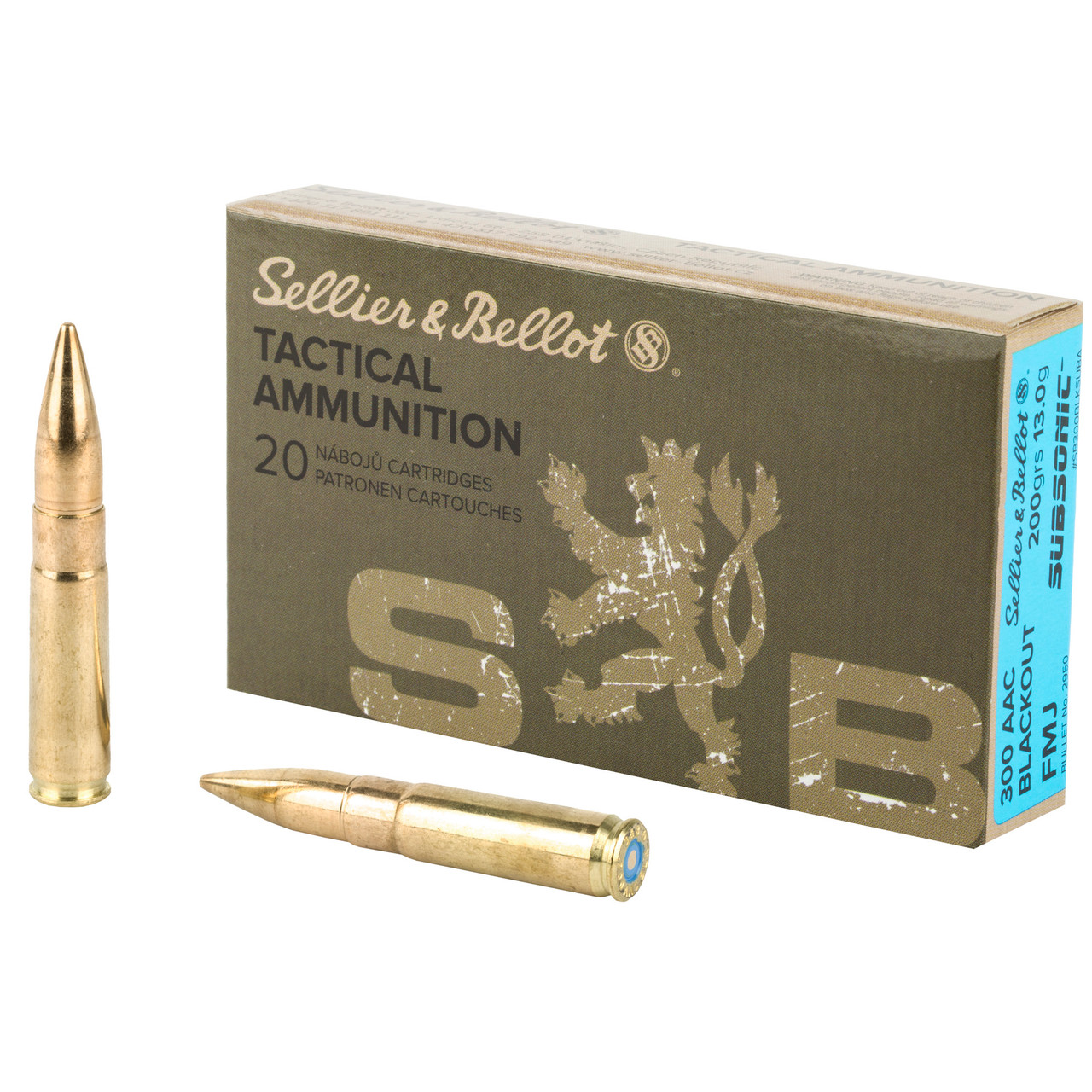 Image of Sellier & Bellot Subsonic .300 AAC BLACKOUT, 200gr, FMJ - 20 Rounds [MPN: SB300BLKSUBA]