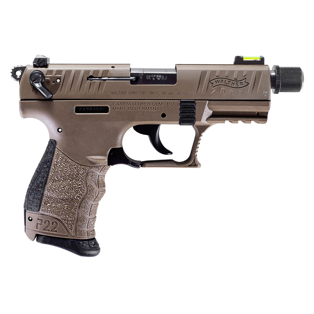 Image of Walther P22 Q Tactical .22 LR, 3.42" barrel, 10 rmd, Fiber Optic Front Sight - FDE [MPN:5120753]