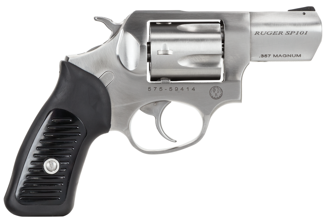 Image of Ruger 5718 SP101 Standard 357 Mag 5rd 2.25" Satin Stainless Steel Black Rubber with Integrated Synthetic Insert Grip Fixed Sights