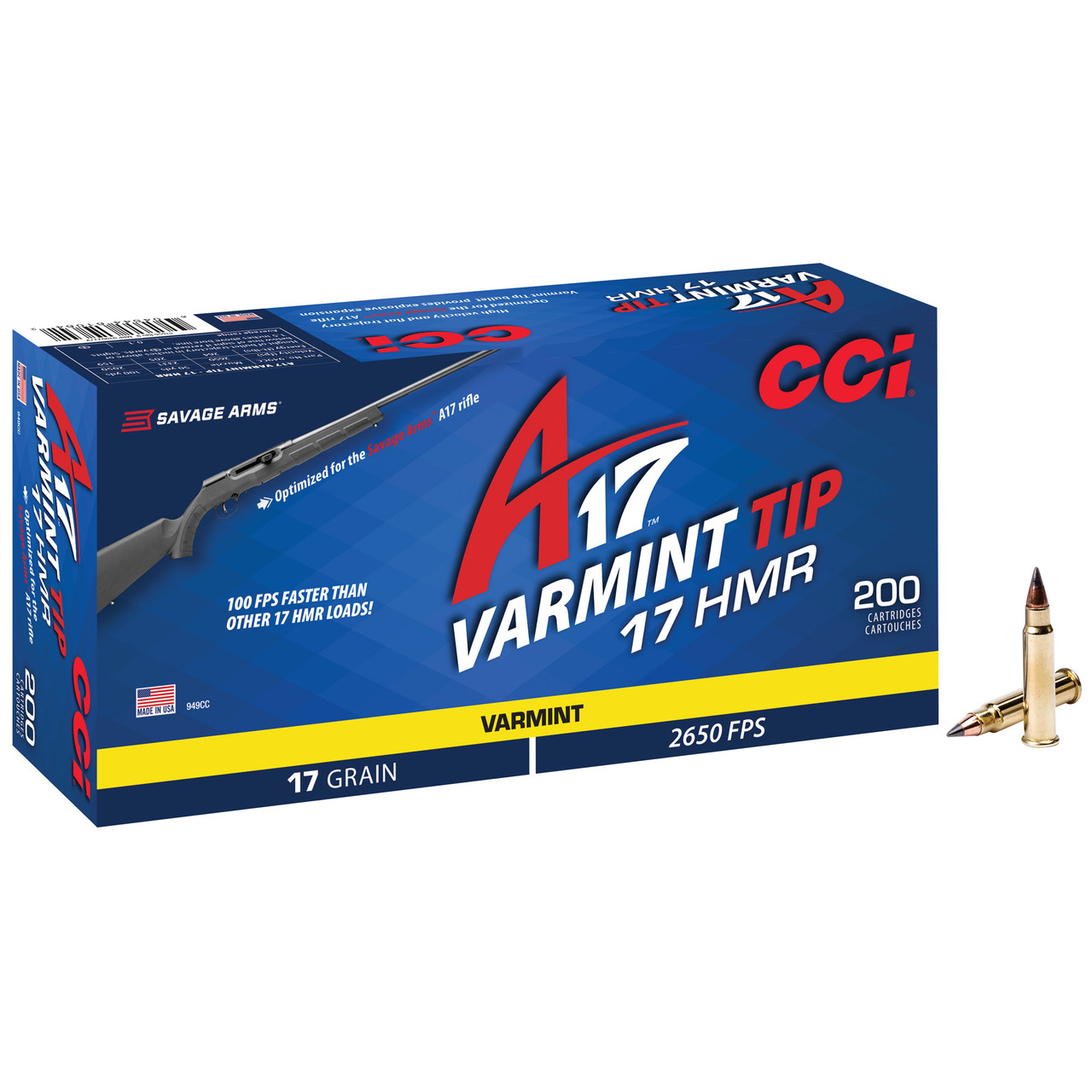 Image of CCI A17 .17 HMR, 17gr, V-MAX - 200 Rounds [MPN: 949CC]