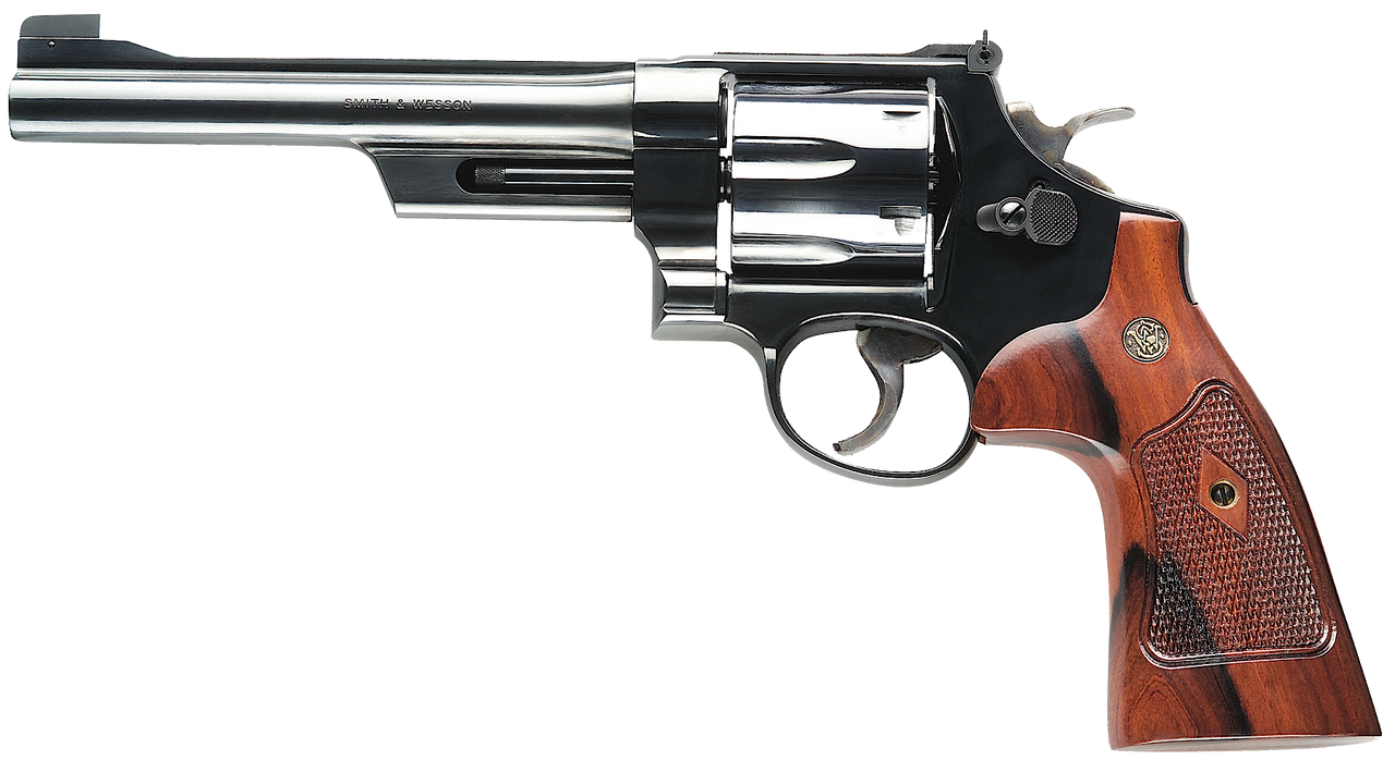 Image of Smith & Wesson, Model 25, Classic, Double Action, Metal Frame Revolver, N-Frame, 45LC, 6.5" Barrel, Carbon Steel, Blue Finish, Wood Grips, Adjustable Sights, 6 Rounds