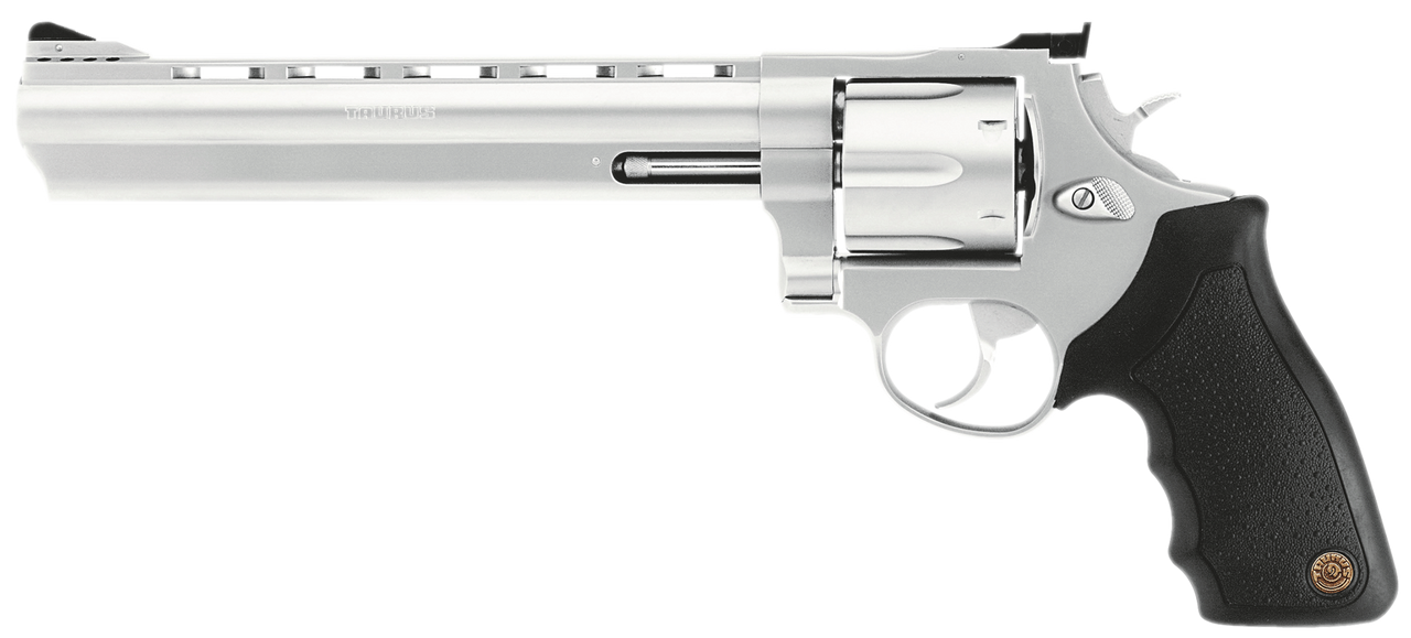 Image of Taurus, Model 44, 44 Magnum, 8.375" Ported Barrel, 6rd, Stainless Steel, Matte Stainless Finish, Silver, Rubber Grips, Adjustable Sights, Double Action, Metal Frame Revolver, Large Frame