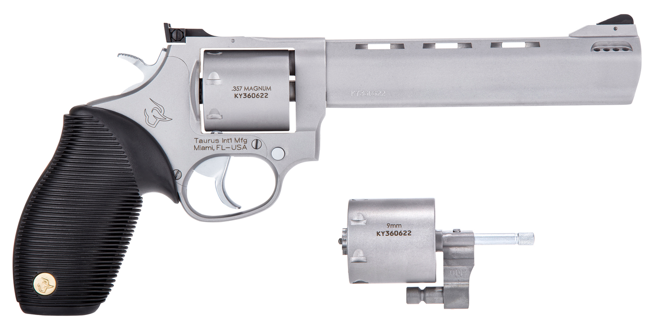 Image of Taurus, 692, Revolver, 357Mag/38Spl/9MM, 6.5" Barrel, 7Rd, Steel Frame, Stainless Finish, Rubber Grips