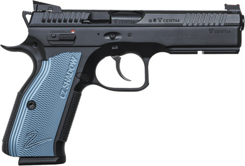 Image of CZ-USA 91257 Shadow 2 9mm Luger 4.80" 17+1 Black Nitride Black Steel Slide Blue Aluminum Grip