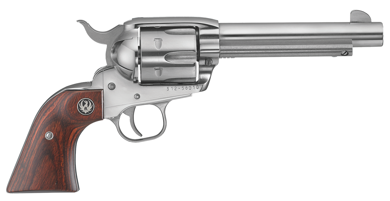 Image of Ruger, Vaquero Stainless, 45 Long Colt, 5.5" Barrel, 6 Rounds, SS, High-Gloss Finish, Hardwood Grips, Blade Front and Integral Rear Sights, Single Action, Revolver