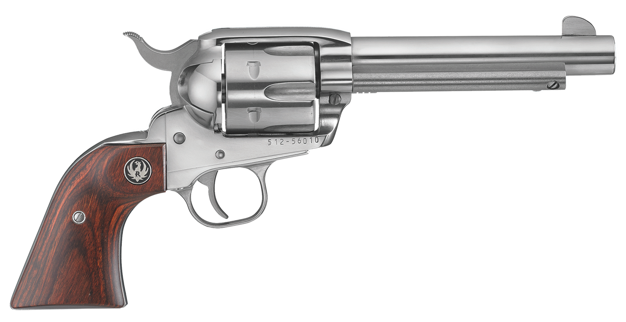 Image of Ruger, Vaquero Stainless, 45 Long Colt, 5.5" Barrel, 6 Rounds, SS, High-Gloss Finish, Hardwood Grips, Blade Front and Integral Rear Sights, Single Action, Revolver