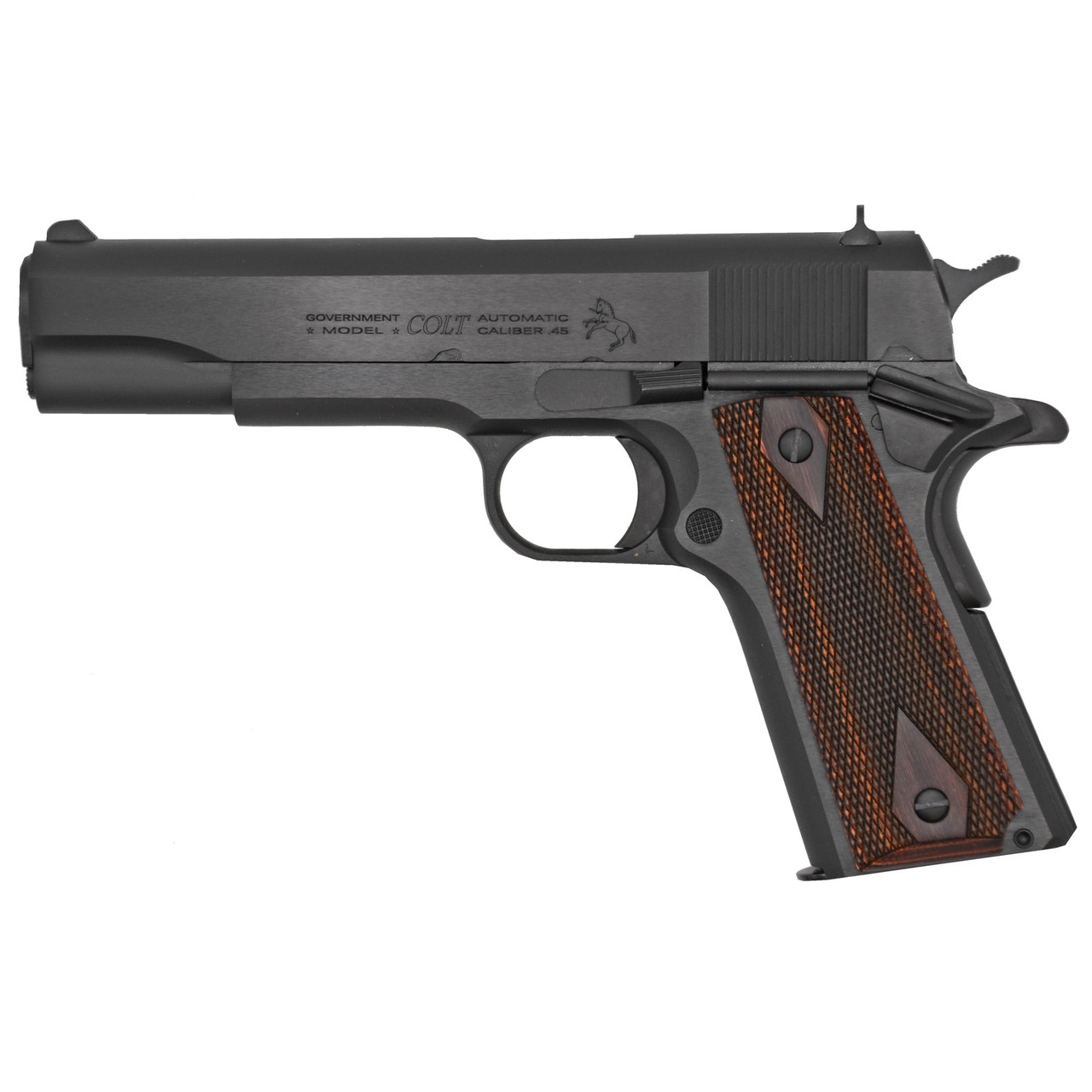 Image of Colt Manufacturing 1911 Government 45 ACP 5" 7+1 Blued Steel Slide Double Diamond Checkered Rosewood Grip O1911C