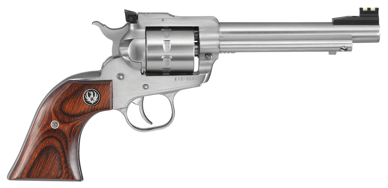 Image of Ruger Single-Ten 22 LR 5.50" Barrel 10rd Cylinder, Satin Stainless Steel, Hardwood Gunfighter Grip, Williams Gun Sight Co. Fiber Optic Sights 8100