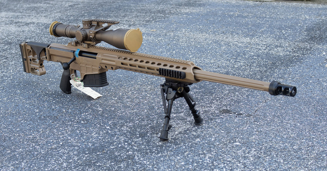 Image of Barrett, MRAD MK22, Bolt Action Rifle, 300 Norma Mag, 26" Fluted Barrel, Coyote Brown Cerakote Finish, Matte, Synthetic Stock, 10 Rounds, 1 Magazine, Nightforce Mount, Nightforce ATACR 7-35x56 Scope, Bipod Bag Rider,