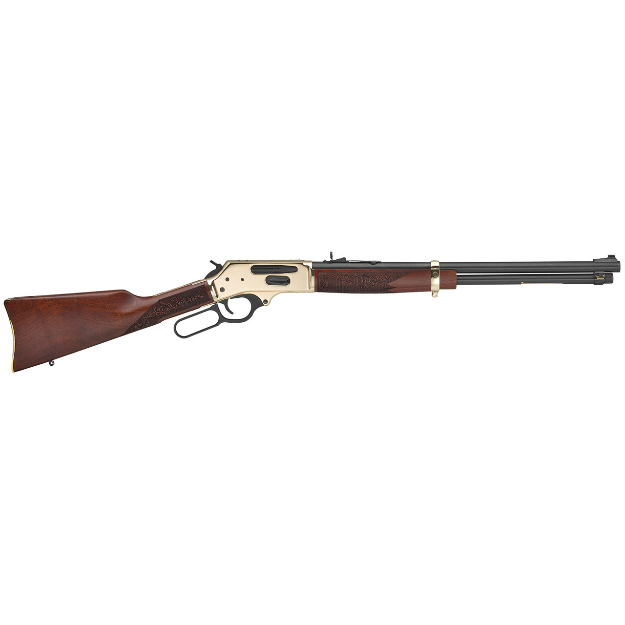 Image of Henry Repeating Arms Side Gate .45-70 Government 20" Barrel 4 Rounds Tube Magazine Walnut Stock Brass/Blued Finish Adjustable Rear Sight Lever Action Rifle