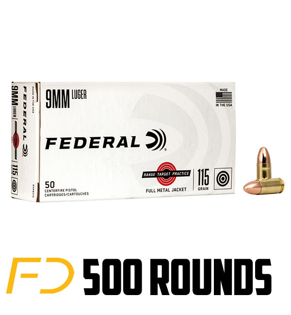 Image of Federal Range and Target 9MM, 115gr, FMJ - 500 Rounds