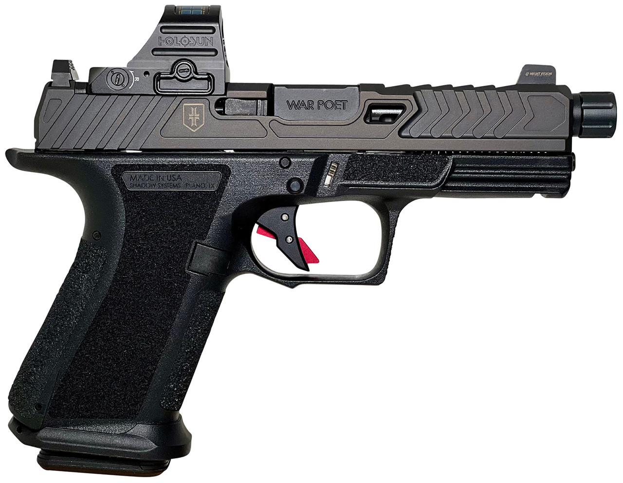 Image of Shadow Systems MR920 War Poet 9mm, 5" Threaded Barrel, 15rd, Black, Includes Holoson Red Dot Sight