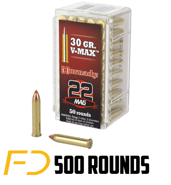 Image of Hornady .22 WMR, 30gr, V-Max - 500 Rounds (10 boxes of 50 rnds) [MPN: 83202]