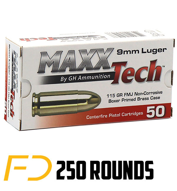 Image of Maxxtech 9MM, 115gr, FMJ - 250 Rounds (5 boxes of 50 rnds) [MPN: PTGB9MMB]