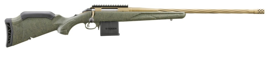 Image of Ruger American Predator Gen II 6mm ARC 10+1 22" Burnt Bronze Cerakote Spiral Fluted/Threaded Barrel, Picatinny Rail Steel Receiver, Green Splatter Adjustable Synthetic Stock [MPN: 46941]