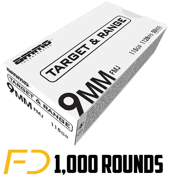 Image of Ammo Inc. Target & Range 9MM, 115gr, FMJ [MPN: 9115FMJTR50] - 1000 rounds (20 boxes of 50 rnds) - Free Shipping