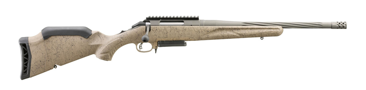 Image of Ruger American Ranch Gen II Full Size 6.5 Creedmoor 3+1 16" Cobalt Cerakote Spiral Fluted/Threaded Barrel Picatinny Rail Steel Receiver Flat Dark Earth Splatter Adjustable Synthetic Stock [MPN: 46928]