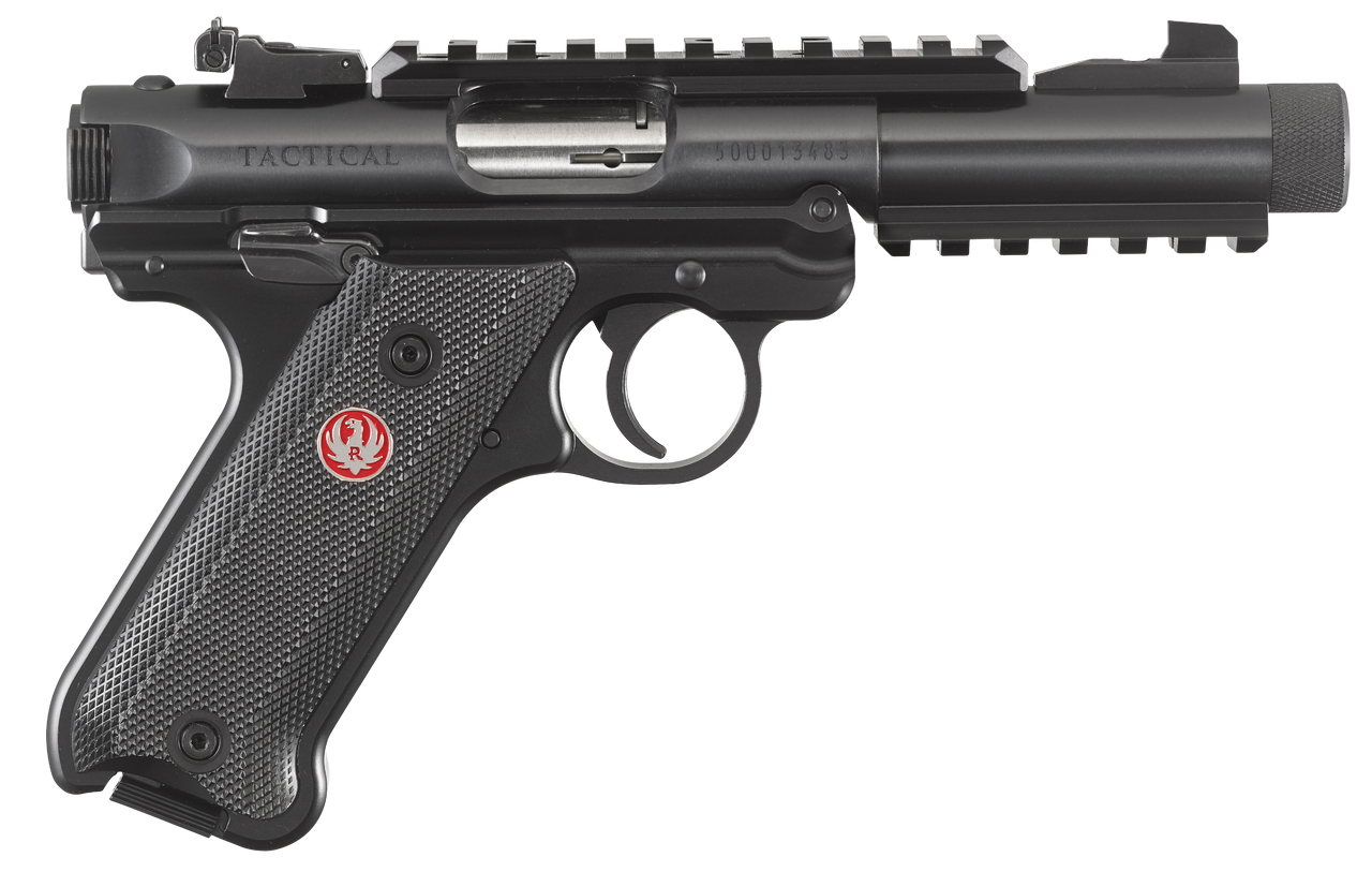 Image of Ruger 40150 Mark IV Tactical 22 LR 4.40" 10+1 Blued Blued Steel Slide Checkered Black Polymer Grip